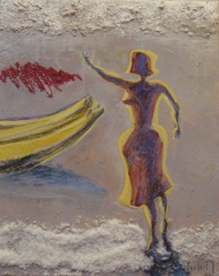 2010 'Adeus'(Tschüß) Mischtechnik, Leinen, 40 x 50cm (Verkauft)