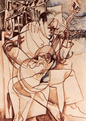 03 - 1983 'Tocador de guitarra' (Guitarrenspieler) Aquarell 70 x 100cm (Verkauft)